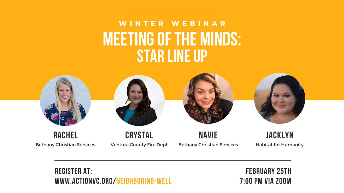 actionvc's tweet image. Don't miss out! In our upcoming webinar on February 25 @ 7pm, we will be joined by some rockstars in our Ventura County community to share practical ways we can serve our foster, handicapped and senior neighbors in 2021. Sign up today at actionvc.org/neighboring-we…!