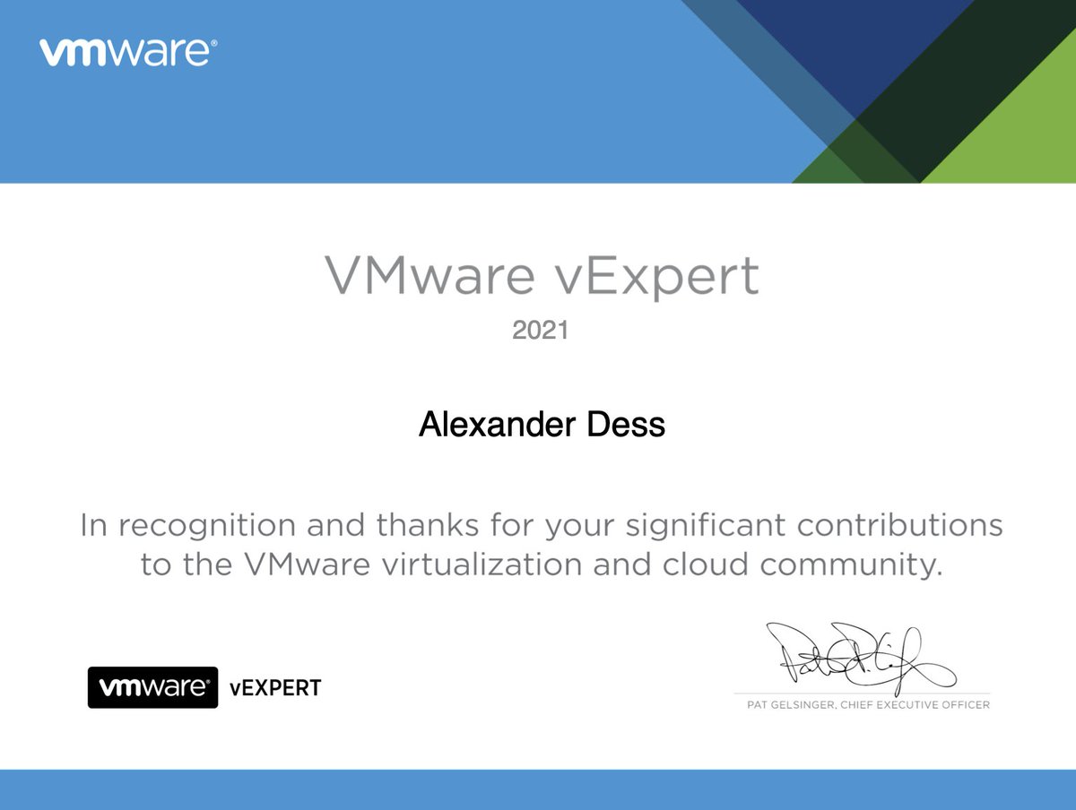 Honored to be part of #vExpert 2021 - It will be an interesting year and lot of good stuff is coming #VMC #Tanzu #VMware