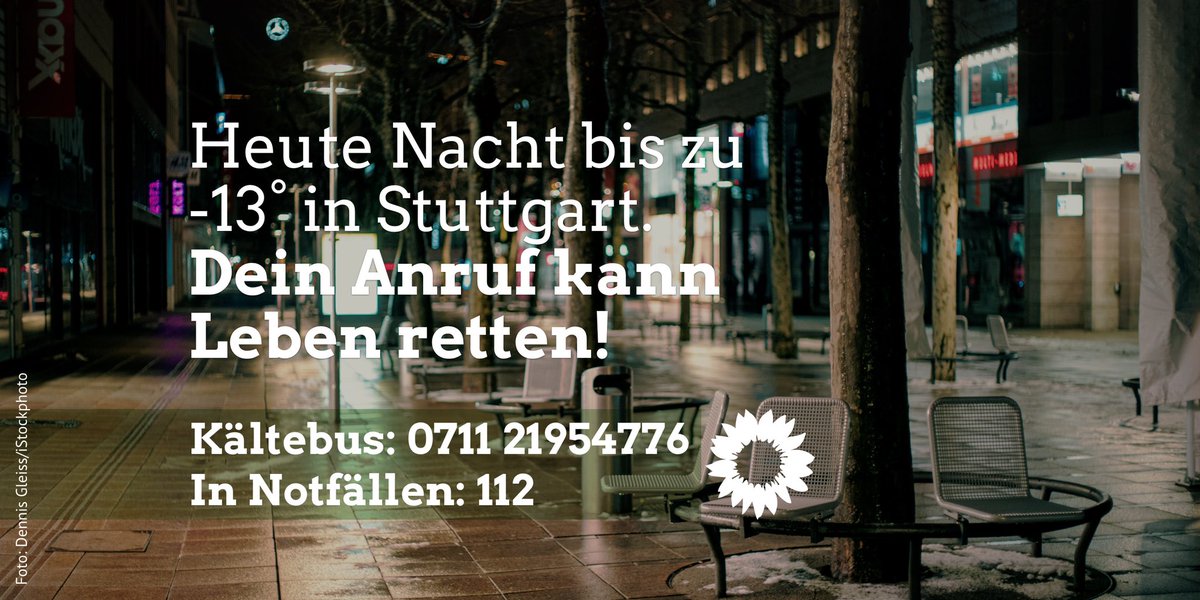 In #Stuttgart wird es heute Nacht bis zu -13° kalt. Ab 22 Uhr ist der Kältebus vom @DRK_Stuttgart mit heißem Tee und Schlafsäcken unterwegs.
Ihr erreicht den Kältebus unter 📞0711/21954776. Bei Notfällen immer ☎️ 112 wählen!