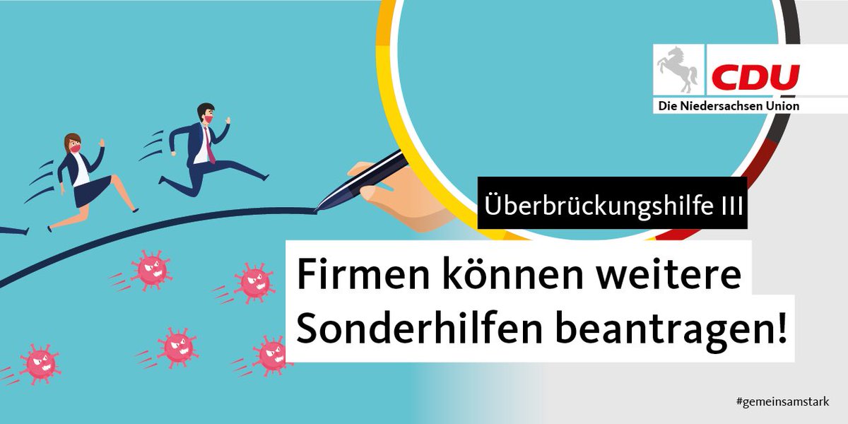 CDUNds's tweet photo. Gute News für #Niedersachsen: Anträge für #Überbrückungshilfe III können gestellt werden! Im #Einzelhandel wird auch Wertverlust für verderbliche & #Saisonware anerkannt, u.a. Weihnachtsartikel, #Feuerwerkskörper, Kleidung. Abschlagszahlungen ab 15. Februar!💪🏻 #zusammenhalten https://t.co/ksBUdZPafq