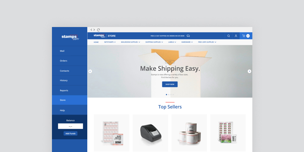 We partnered with <a href="/StampsCom/">Stamps.com</a> to create a responsive and branded eCommerce experience. Read more here: zehnergroup.com/work/stamps/
