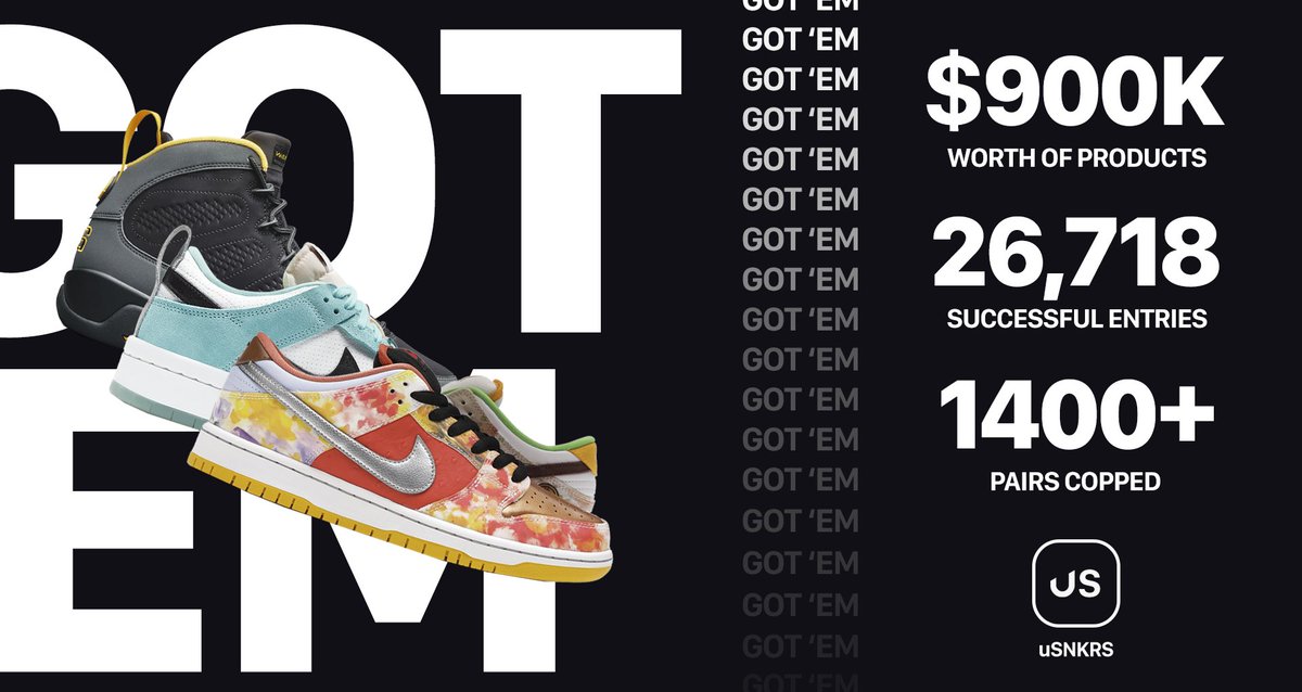 🔥🥳 WHAT A DAY 🥳🔥

Over 1,400 pairs secured across EU and US!

$900,000 worth of sneakers

Limited releases today, still secured by our users!

February is looking good, are you ready to join the team?

Let us know down below &amp; RT, we'll be sliding into some of your DM's.

🤍