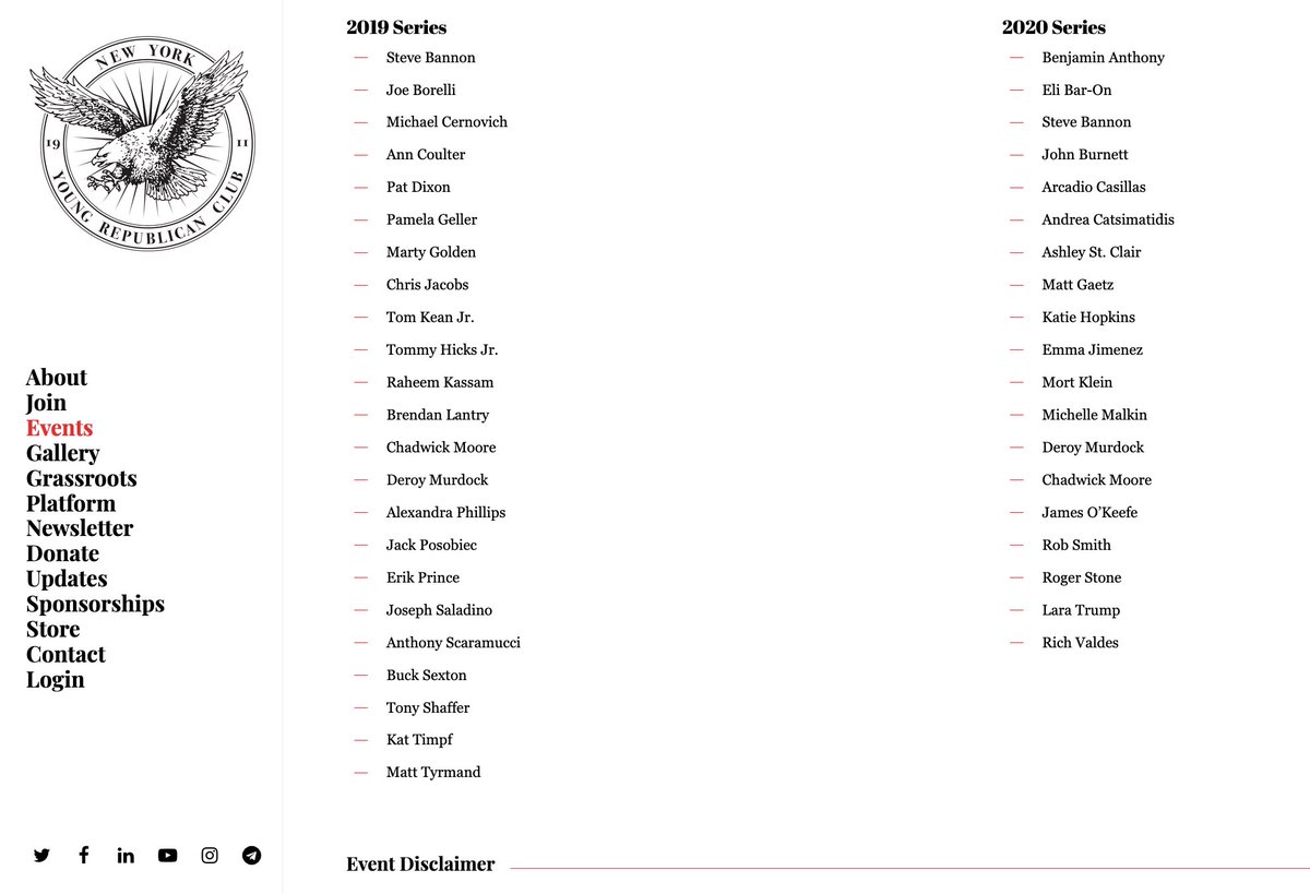 Since Gavin Wax became president of the NYYRC he's invited many Far Right scum to speak, such as Ann Coulter, Islamophobe Pamela Geller, and Nazi collaborator Jack Posobiec (all w/ Bannon links). Of course, Bannon & those v. closely linked to him (like Raheem Kassam) also spoke.