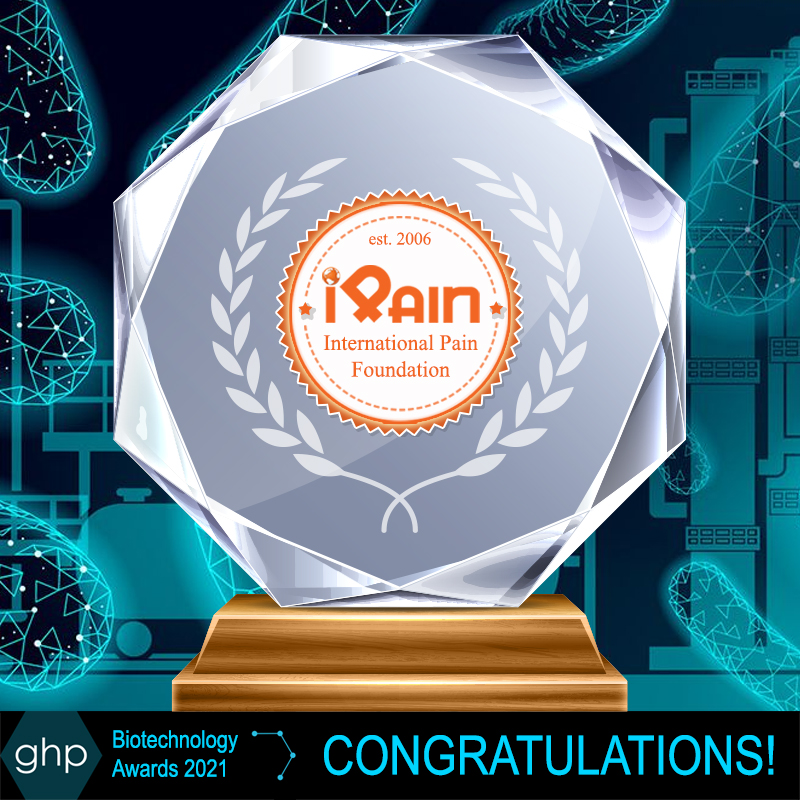 iPainOfficial's tweet photo. Big thanks 2 GHP Biotechnology Awards 2021 for choosing International Pain Fnd as its 2021 Most Innovative Biotech Non-Profit &amp; 2021 Most Dedicated Nerve Pain Awareness Program: NERVEmber® Thanks to all who donate their time to amplify iPain's efforts! #TeamiPain #MakeADifference https://t.co/CDOolEThxC