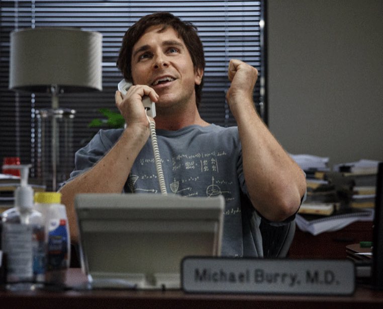 14/ Dr. Michael Burry should be played (also) by Christian Bale, who can just pull the ratty t-shirts he wore for The Big Short from his closet for the exact same role