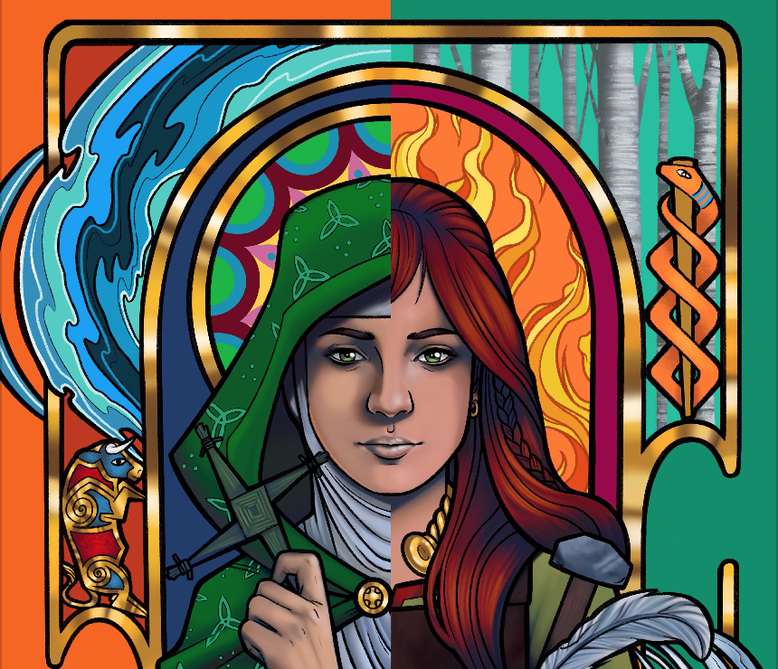 Brigid embodies the ancient triple goddess archetype of water (healing), fire (alchemy) & the Arts. Our matron Saint represents true Christianity, renowned for her compassionate care for the poor & animals. http://herstory.ie/2021   #BrigidsDay Art: Brigid Of Faughart by Friz