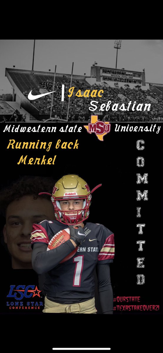 Isaacmsebastian's tweet photo. After a great visit with @MSUTexasFB I am blessed to commit to Midwestern! I want to thank my family and coaches for giving me this opportunity and am looking forward to a great future! @CoachNickleson https://t.co/v6S2KJSXmN