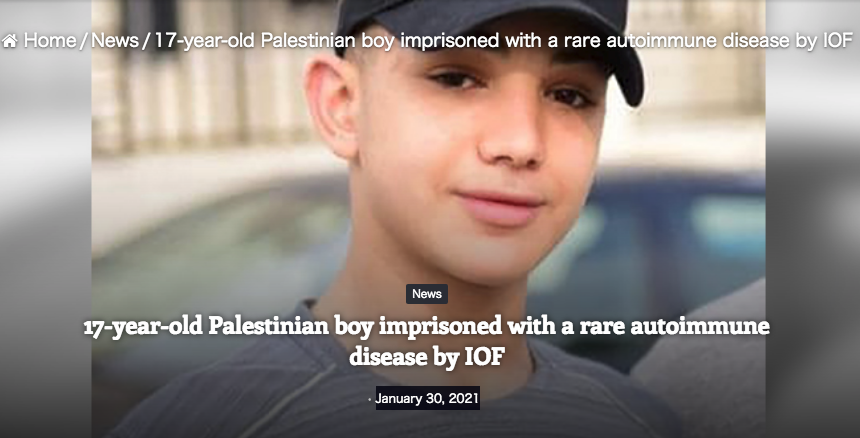 178kakapo's tweet photo. In a statement released on Thursday, Defense for Children International – Palestine : a #Palestinian_boy, 17-yo, with a rare autoimmune disease is facing a #dangerous_health situation in #Israeli_prison ◢◤

https://t.co/AXyfuyvO5M
Jan. 30, 2021

#FreeAllPalestinianPrisoners https://t.co/KrjK0rjWrJ
