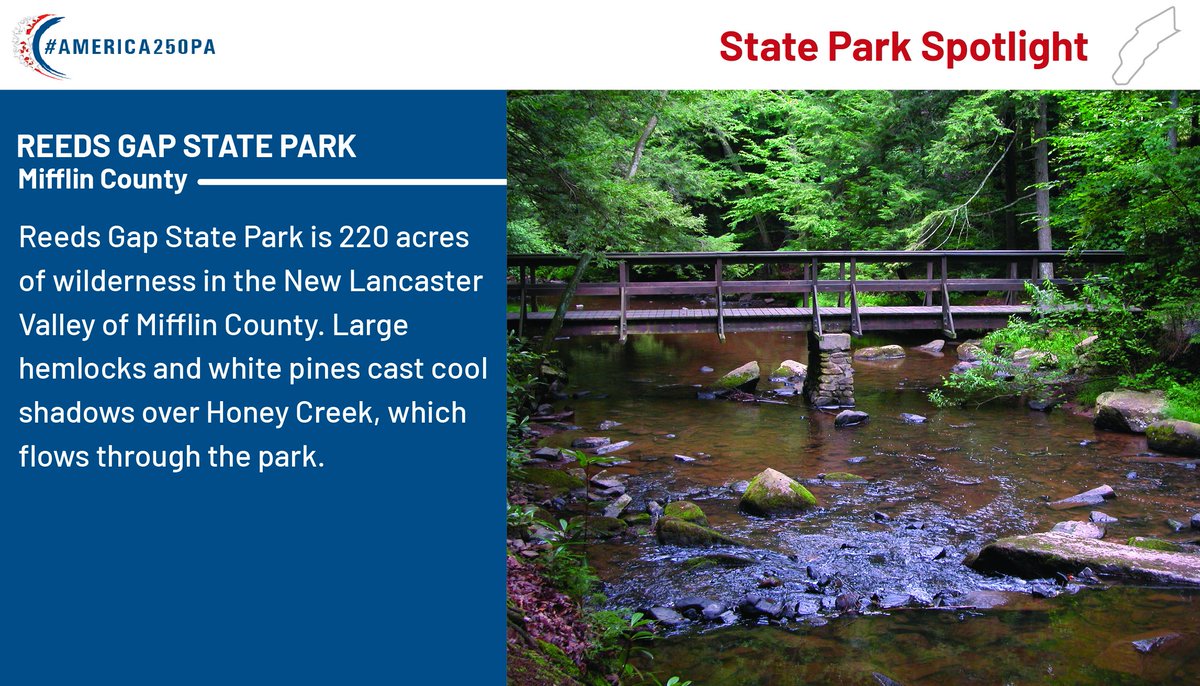 #StateParkSaturdays—Learn more about Reeds Gap State Park in #MifflinCounty! Thank you, @DCNRnews, for making these parks available for #EveryPennsylvanian in #EveryCounty to enjoy!

#America250PA🇺🇸 #EPIC #Educate #Preserve #DCNR #VisitPA #PAProud