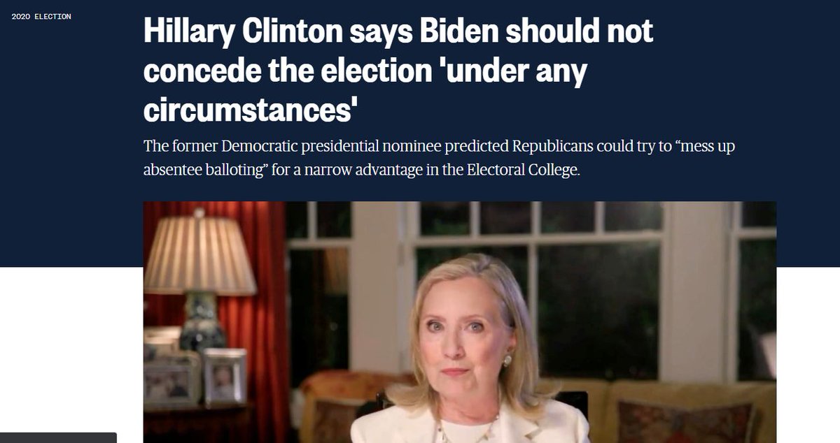 Flashback: Hillary Clinton disputed validity of 2016 election, called Trump"illegitimate president" & told Biden not to concede "under any circumstances." Dems also objected to 2016 Electoral College. This is the same thing U.S. media is losing their minds about "because Trump."