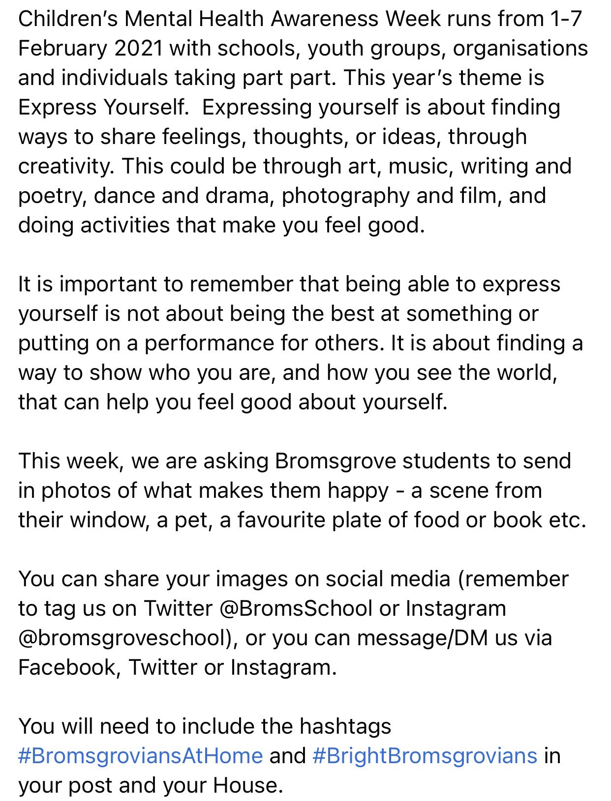Engaging in wellness activities can bring a sense of inner peace. Bromsgrove School On Twitter Children S Mental Health Awareness Week Starts 1 Feb The Theme Is Express Yourself We Are Asking Students To Send In Photos Of What Makes Them Happy Images