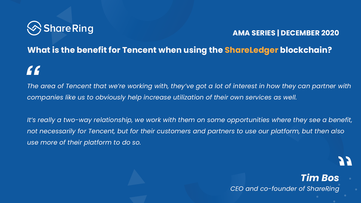 ShareRingGlobal's tweet photo. AMA Throwback Series with @emiletrade for the @ShareRingGlobal Spanish Community - Dec 2020

ShareRing CEO @TheRealTimBos gives some insight into the benefits for Tencent when using the ShareLedger blockchain.

AMA here: https://t.co/QCrjK32iHU

$SHR #MassAdoption https://t.co/nMdq668TKQ