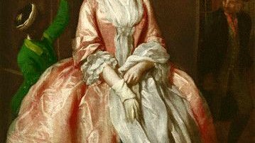 (This is the fashionable skirt shape at the time. Women either wore the hooped petticoat necessary to achieve it, or accepted that they couldn't. Hip rolls were worn in the 17th century, and false rumps in the 1770s and 1780s.)