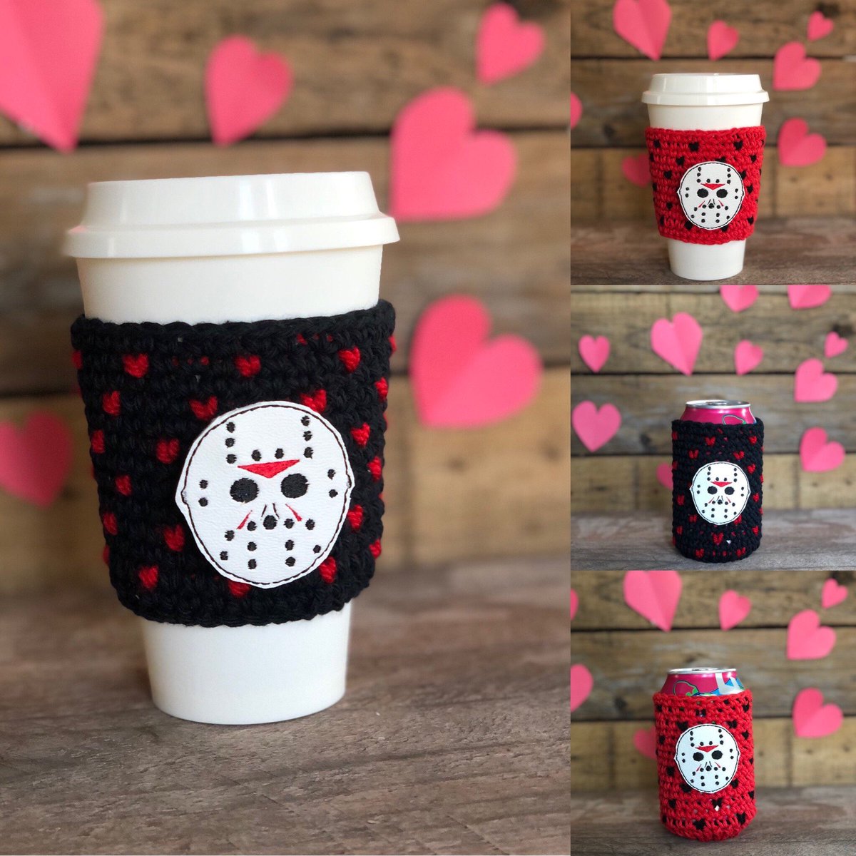 CrushingNeedles's tweet photo. Excited to share this item from my #etsy shop: Cozy/Crocheted/Slim/Regular can/Hockey Masked Maniac/Jason/Halloween/Handmade #crochet #mamasboy #giftideas #valentines #jasonvoorhees #fridaythe13th #spookyvalentine #horror #gifts
 #birthday #valentinesday  https://t.co/f7l8rP1zCW https://t.co/6ETXnCOGYl