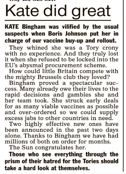 theJeremyVine's tweet photo. Funny how we all know the name of Dido Harding (Test &amp; Trace shambles), but no one has really heard of the woman running the UK's vaccine procurement so brilliantly. This should change! #KateBingham https://t.co/sO6iKWrivh