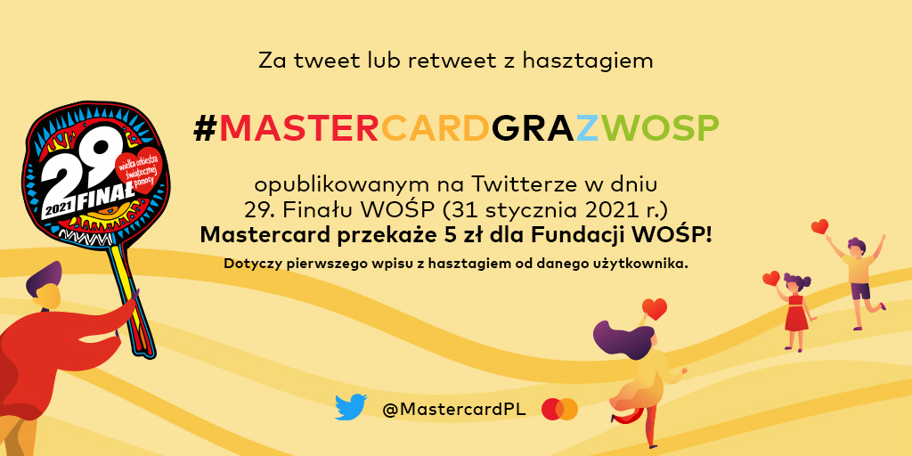 MastercardPL's tweet image. Minęła północ 👉 zaczynamy po raz kolejny wspólne granie dla #wosp2021! 1 tweet lub retweet z #MastercardGrazWOŚP to 5 zł dla @fundacjawosp. Podaj dalej! 😊 ❣ mstr.cd/3j0ydh0