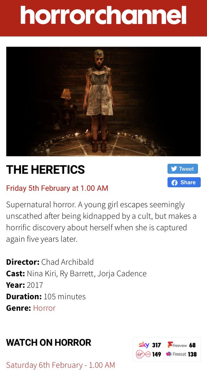 A_Chris_G_Film's tweet photo. Airing this February on @horror_channel #TheHeretics #Bite #LetHerOut #TheDrownsman https://t.co/u9daBJzM5m