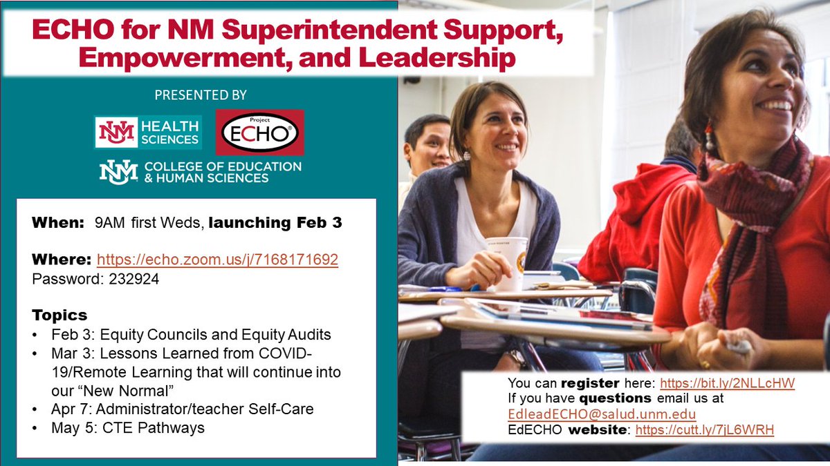 School Superintendents, join us Wednesday-details below. Friends who are teachers, principals, or know one. Please share to Superintendents to join a special ECHO for Education!  #ProjectECH0  #ECHOEducation  #Superintendents