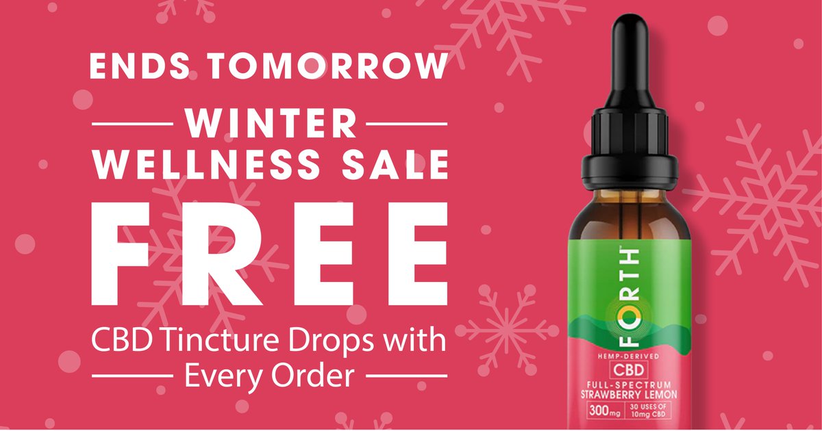 MyForthCBD's tweet photo. Our Winter Wellness Sale ends in less than 24 hours! Take advantage now and get a FREE bottle of #CBD Tincture Drops with your order on https://t.co/lr6XuopgGr. UNDERAGE SALE PROHIBITED https://t.co/XUORJFN2tZ