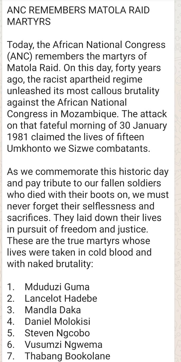 KhayaJames's tweet photo. ANC pays homage to its members who died during the SADF raid in Matola, Mozambique. Our freedom wasn't for free. #MatolaRaid https://t.co/We41kpMU2R