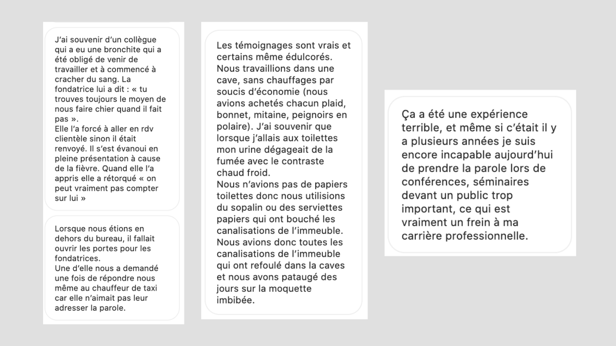Balance_TaRedac's tweet image. On continue de recevoir des témoignages (24 personnes ayant travaillé pour @leseclaireuses nous ont écrit). Lisez👇

"Tu trouves toujours le moyen de nous faire chier quand il faut pas." - La co-fondatrice à un employé atteint d'une bronchite et crachant du sang.
