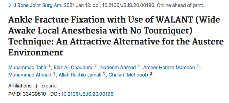OrthoJC's tweet photo. WALANT has been used mainly for hand &amp; wrist procedures - this group used it in 58 pts with AO 44Bs &amp; Cs. Mean intraop VAS scores of 1.24 ± 0.43 (range, 0 to 3)

Not sure if there's a big enough benefit over GA but do we see this becoming a thing?

#orthojc
@jbjs https://t.co/D82rA1foUc
