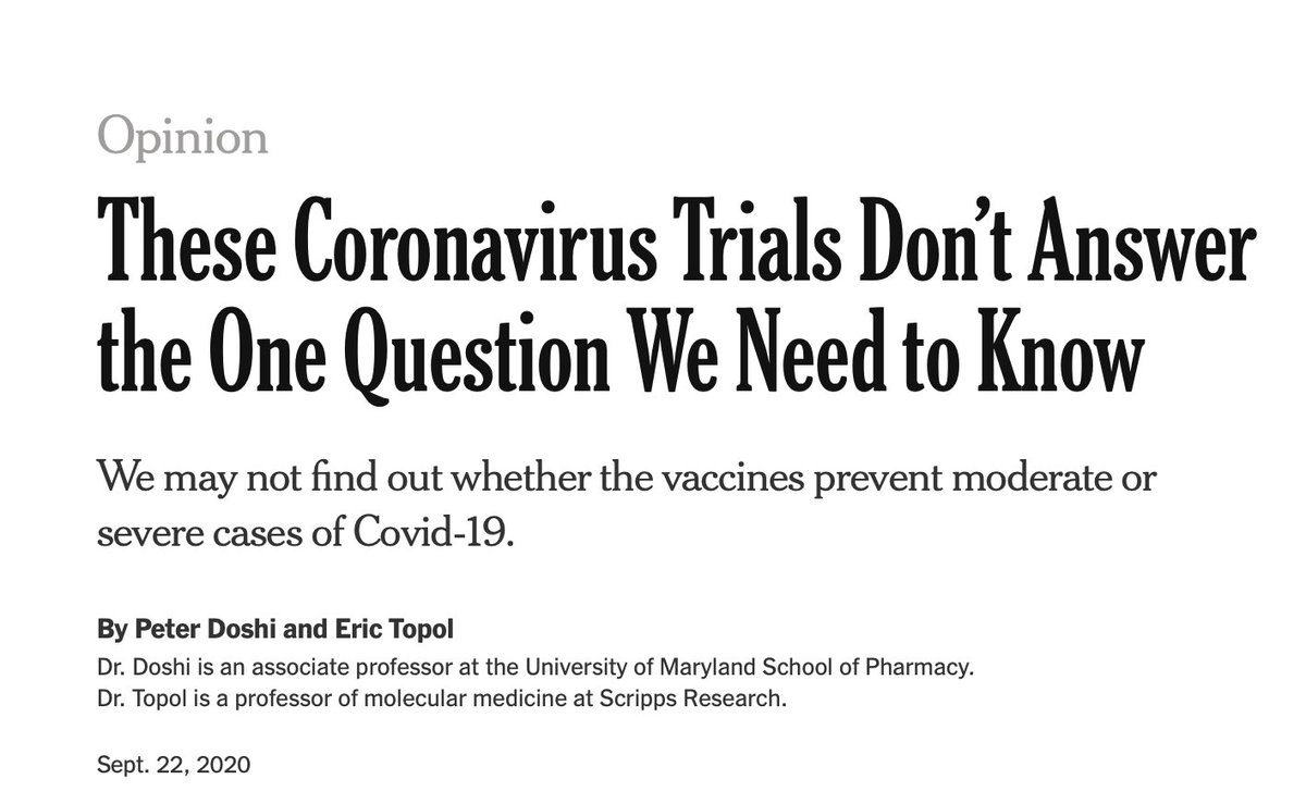 Back in September, we wrote a  @nytopinion on the need to focus on severe infection events prevented by Covid-19 vaccines https://www.nytimes.com/2020/09/22/opinion/covid-vaccine-coronavirus.htmlYesterday JNJ presented their Phase 3 data stressing that benefit. I spoke w/ them today & have much more confidence that it's real /1