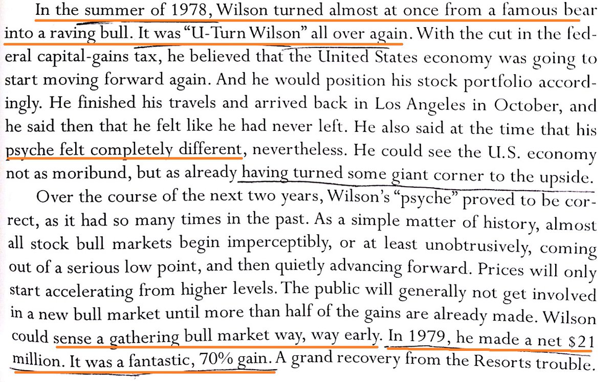 "My portfolio has turned into a mush. It has lacked commitment." He made big changes, turning into a massive bull, "U-Turn Wilson," and made a killing on the new bull market that was developing.The piece on his comeback was titled: "Making money is the best revenge."