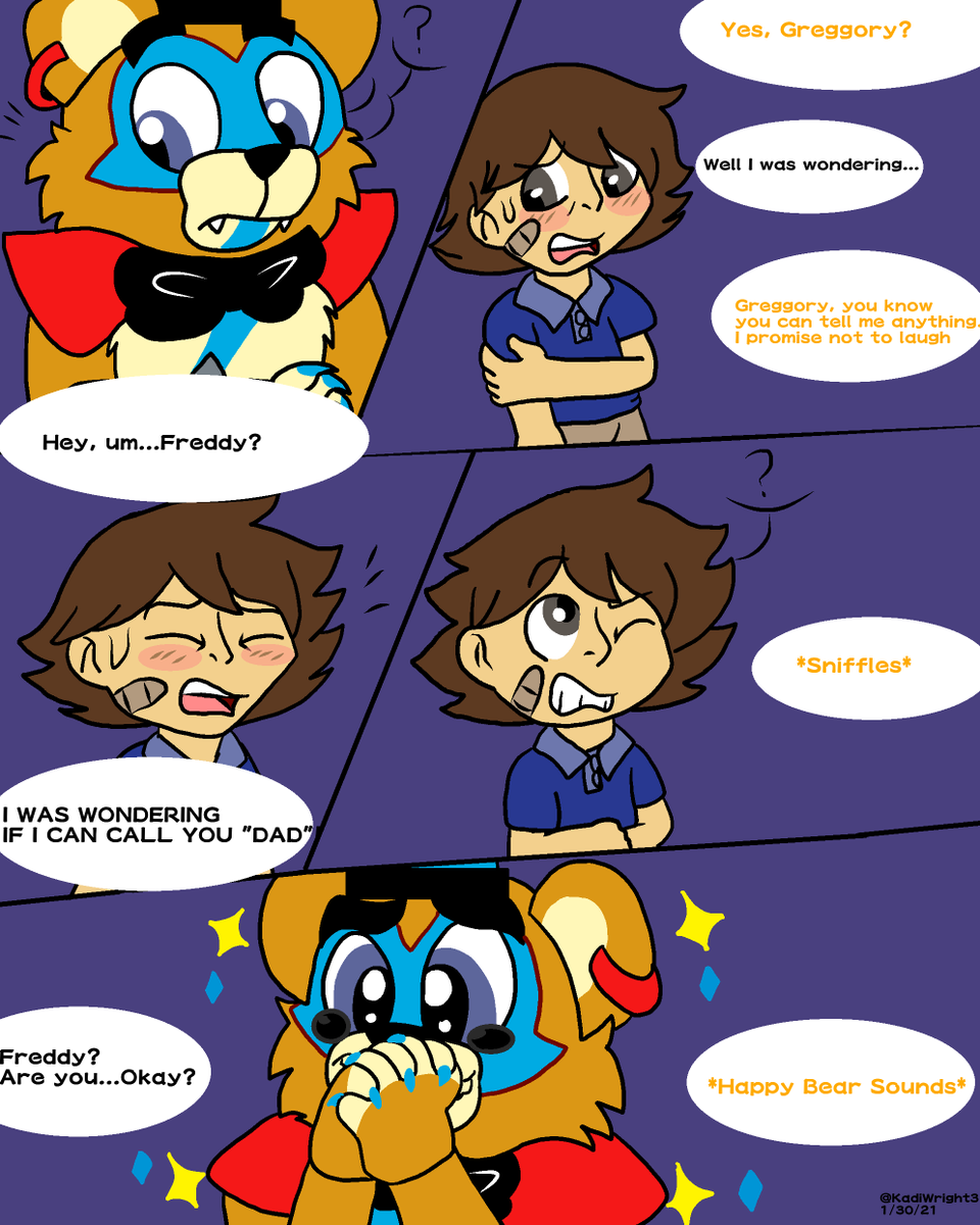 KadiWright3's tweet photo. Decided I draw something wholesome with these two X3
#FNAF #fnafsecuritybreach #fnafart #fnaffanart #glamrockfreddy #greggory #fatherson #digitalart #wholesome #securitybreach #comic #myart #artistsontwitter https://t.co/6Ffas7SFID