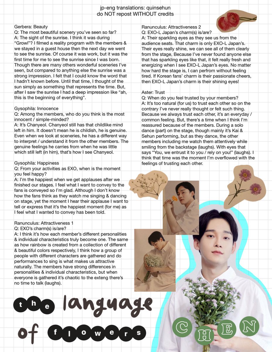 quinsehun's tweet photo. EXO-L 🇯🇵 Planet #13: #CHEN - The Language of Flowers Translation https://t.co/K9W46ThbUK