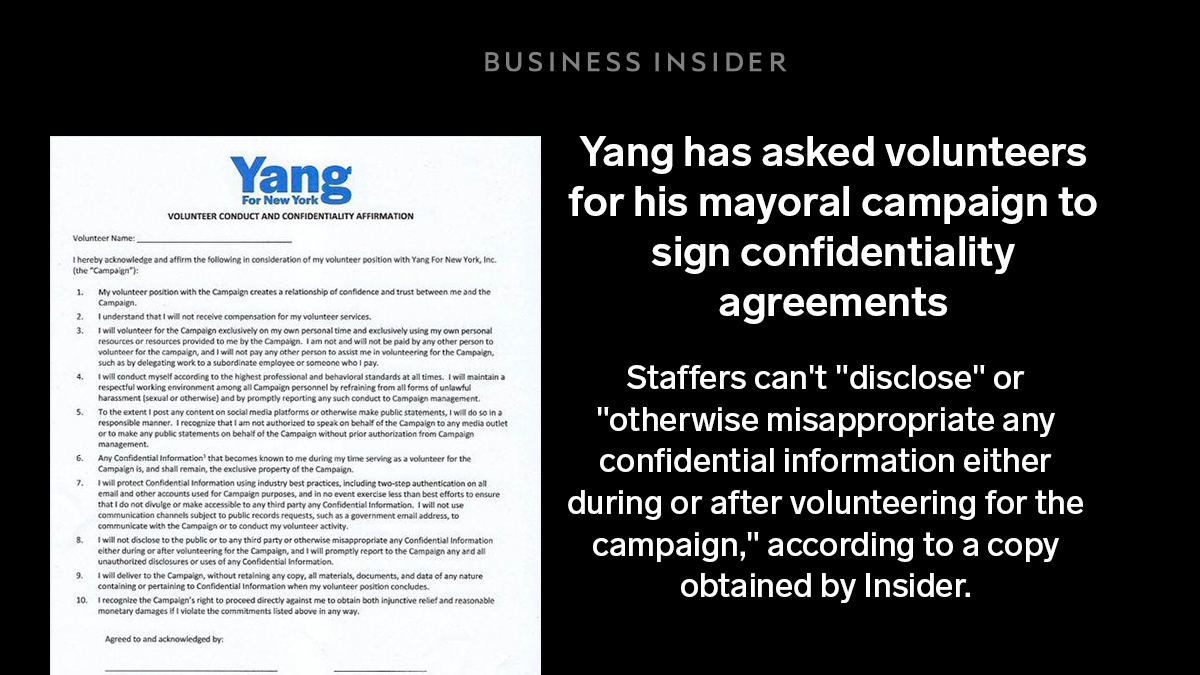 Our investigation reveals allegations of sexist, discriminatory, or hostile behavior toward women working in Yang’s campaign from as early as fall 2018.Some of these former staffers claim they faced harassment after speaking up. Most asked to remain unnamed for this reason.