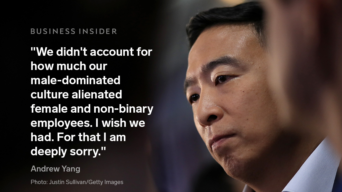 In a statement to Insider,  @AndrewYang admitted his management group had flaws, saying "We were clearly unable to ensure that every employee was heard and respected."