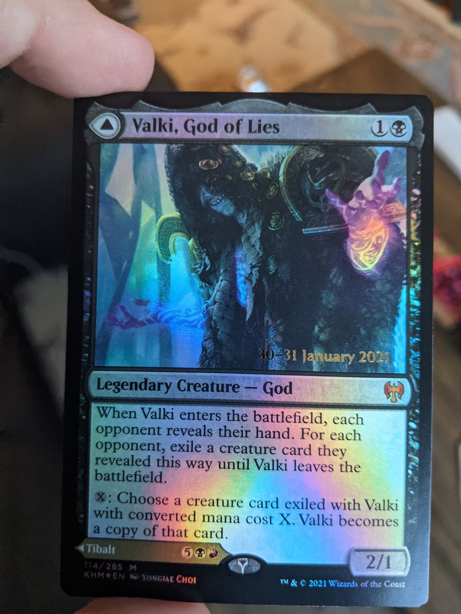 Tripplejaylang's tweet photo. So happy with my Kaldheim pre release kit! Besides many exciting pulls, this was my promo! #Kaldheim #MTG #Tibalt https://t.co/4FyX3zBeAC