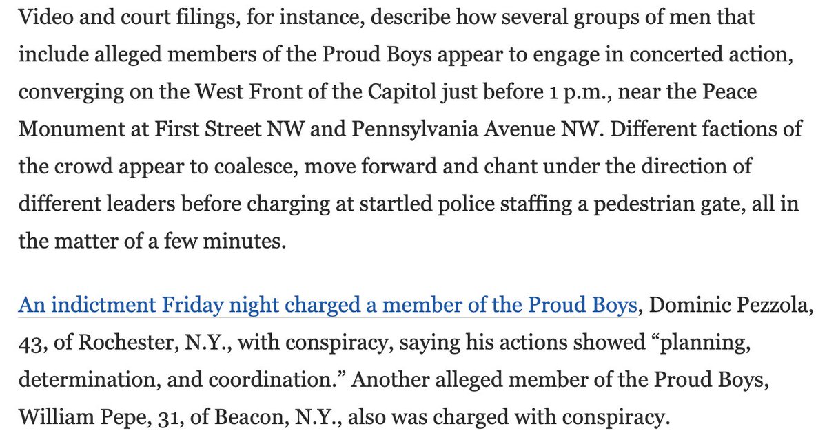 We know the Proud Boys had a goal that included murder. The Oathkeepers were organized in "companies." The question suggested is whether there was a higher level of leadership orchestrating multiple groups. If so, the situation becomes even more serious.