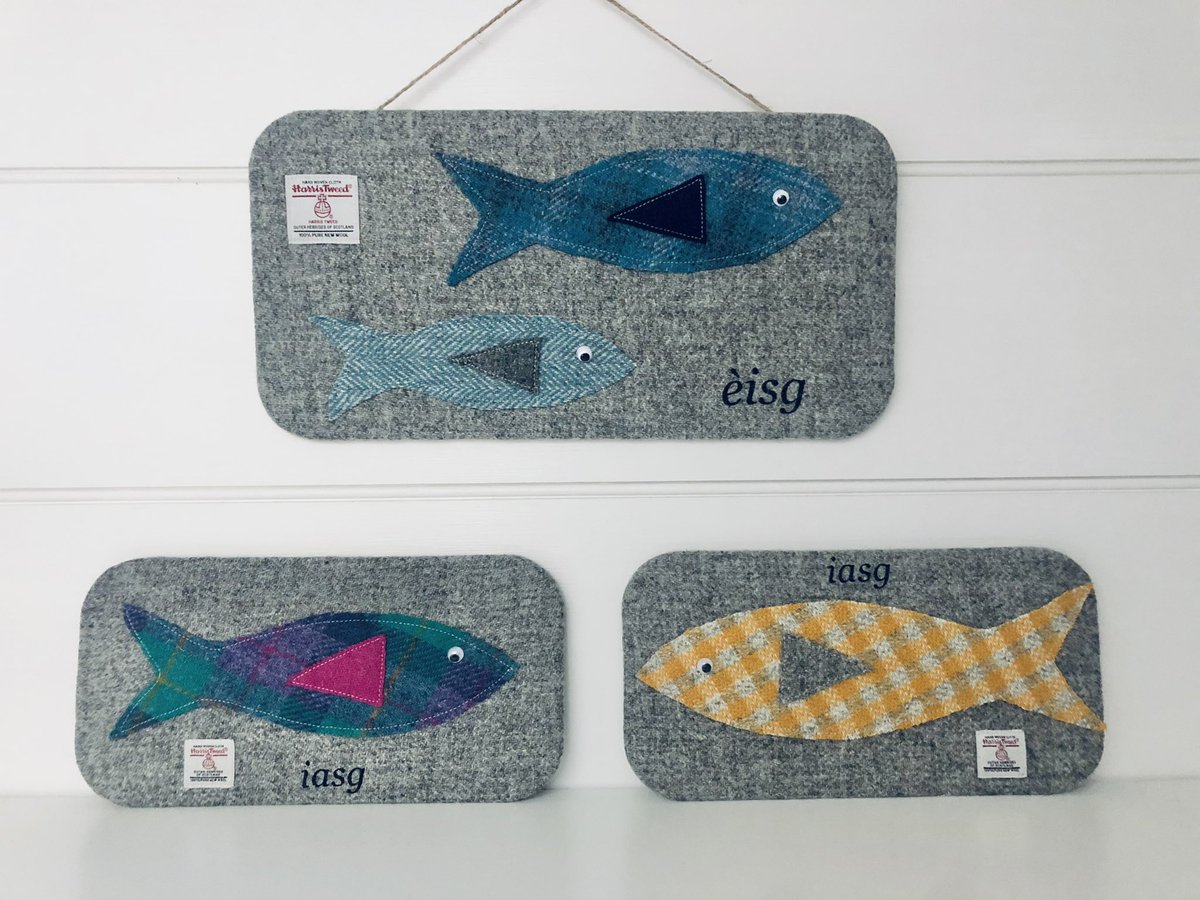 Today’s new product is the gorgeous #harristweed wall art decor with #Gaelic fish font and authenticity label. Available in my online shop. #luskentire #isleofharris #Coastal #nautical #seasidevibes #HandmadeInUK #homedecor