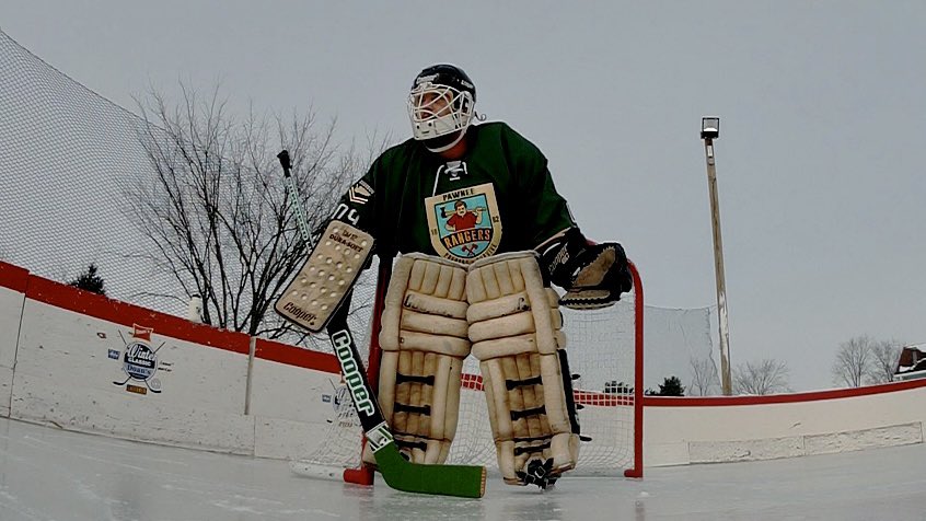 coopergoalie's tweet photo. Got some time on an #ODR again today.  I feel like a little kid sometimes, though most little kids are actually better at tending net than me. But I win on #vintagegoalie style points. 
#coopergoalie #parksandrecreation #ronswanson #durasoft https://t.co/Vil5mPX8tX
