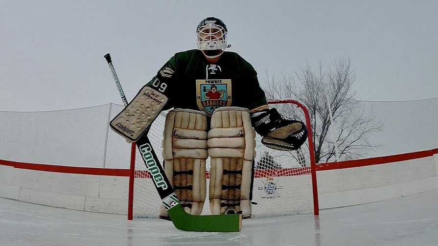 coopergoalie's tweet photo. Got some time on an #ODR again today.  I feel like a little kid sometimes, though most little kids are actually better at tending net than me. But I win on #vintagegoalie style points. 
#coopergoalie #parksandrecreation #ronswanson #durasoft https://t.co/Vil5mPX8tX