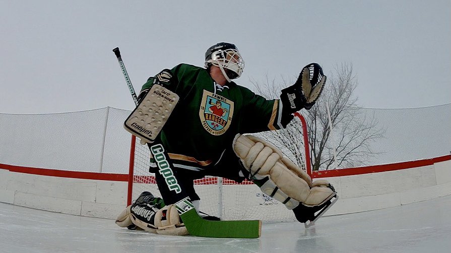 coopergoalie's tweet photo. Got some time on an #ODR again today.  I feel like a little kid sometimes, though most little kids are actually better at tending net than me. But I win on #vintagegoalie style points. 
#coopergoalie #parksandrecreation #ronswanson #durasoft https://t.co/Vil5mPX8tX