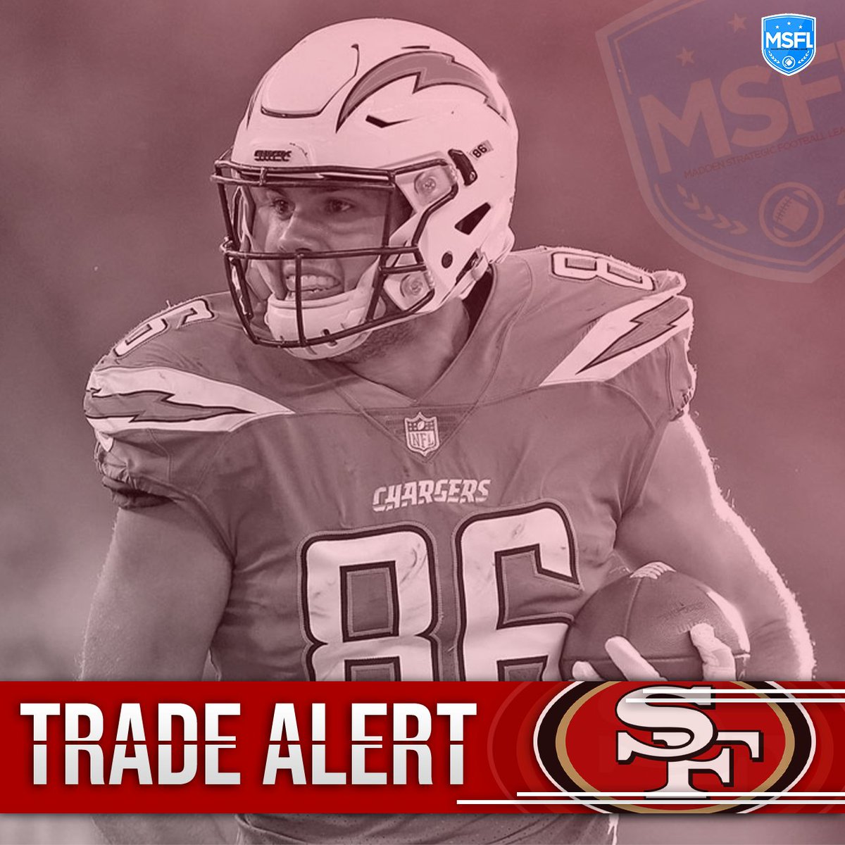 MSFL_49ers's tweet photo. After a week 1 beatdown filled with some highs and a lot of lows losing 56-23 to Packers. We moved forward and acquired TE Hunter Henry to team with All Pro TE George Kittle/ #fingan https://t.co/gokb2Ls4DM