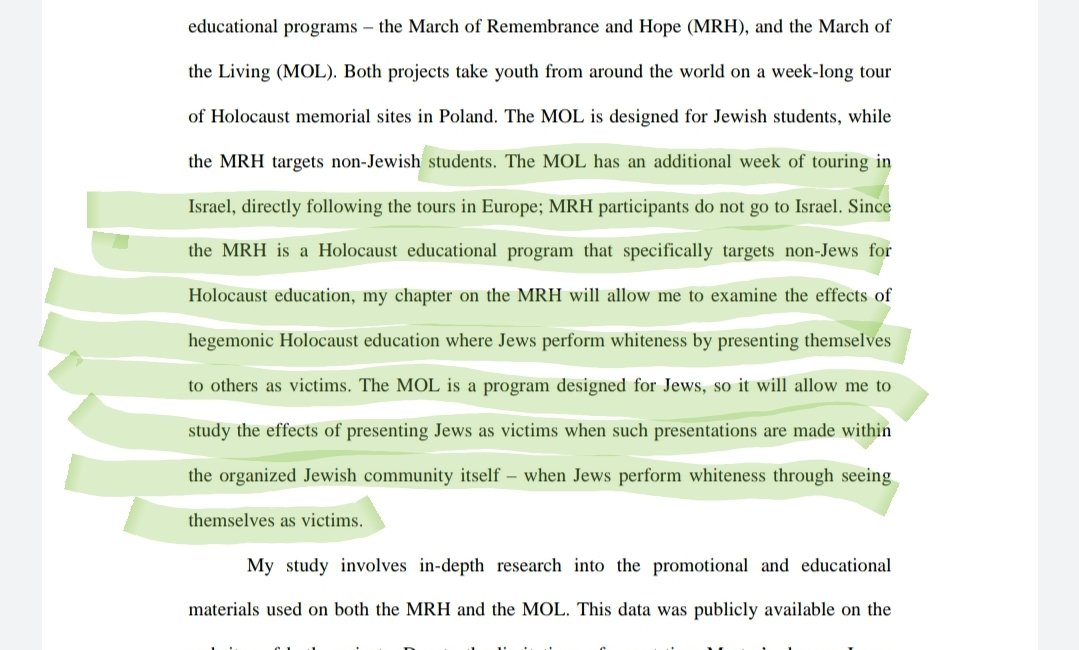 3/She then says "March of the Living"Where on Holocaust Remembrance Day students march from Auschwitz-Birkenau in memory of the Holocaust, then go to Israel to learn Israelis history is a program designed to help Jews "perform whiteness by seeing themselves as victims."See: