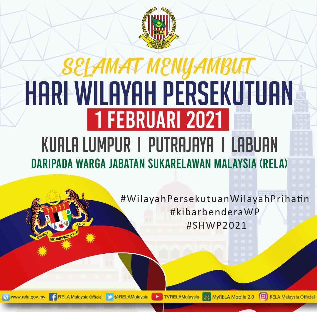 Selamat Menyambut Hari Wilayah Persekutuan 2021.Cegah Penularan Covid-19, Amalkan Norma Baharu.
#WilayahPersekutuanWilayahPrihatin
#SHWP2021
#KitaJagaKita
<a href="/dhzhamzah/">Hamzah</a>
<a href="/IsmailSaid087/">DS Dr. Ismail Mohamed Said</a>
<a href="/wandahlan/">Wan Ahmad Dahlan</a>
<a href="/yahyakgc/">Yahya Sulaiman</a>