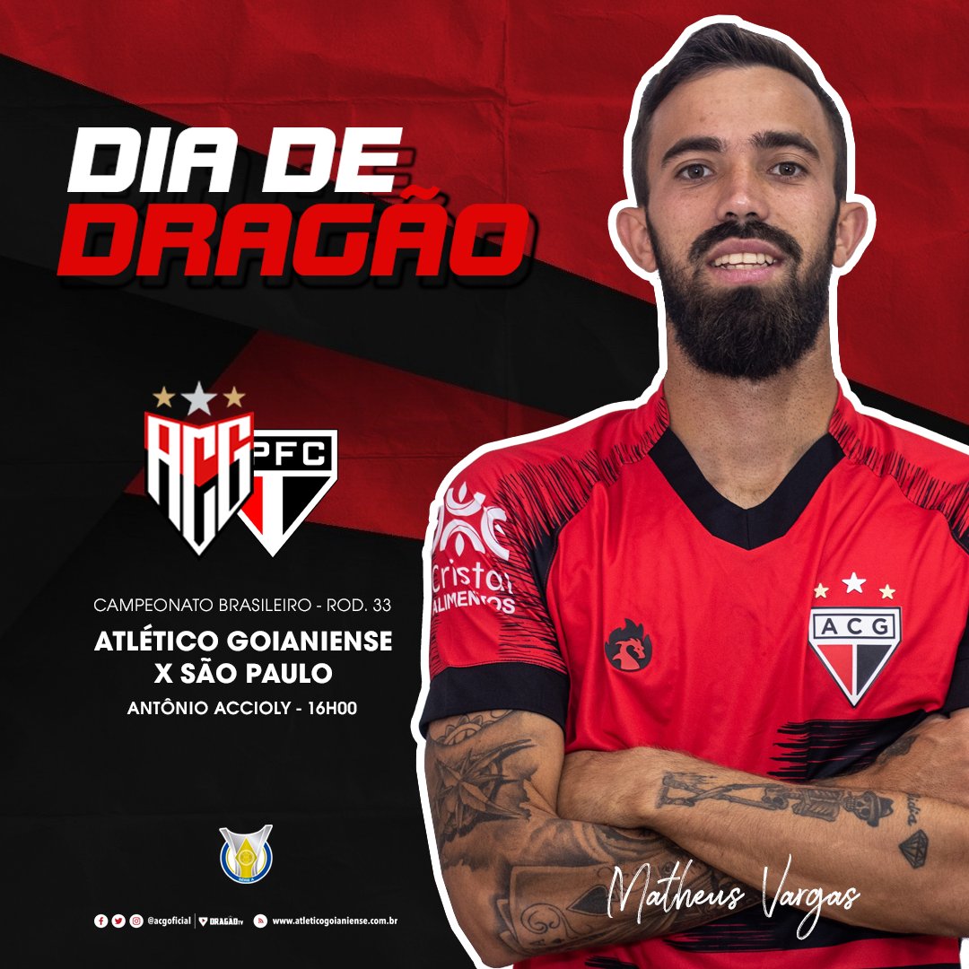 HOJE TEM DRAGÃO! VALE MUITO! 🇹🇹🔥
⠀
⚽ Atlético Goianiense x São Paulo
🏆 Brasileirão Série A - 33ª rodada
⌚ 16h00
🏟 Estádio Antônio Accioly
📺 Globo e <a href="/premiere/">Vanessa Cope</a>
⠀
#ACGxSAO #BRACG #RespeitaAsCores #SomosDoBairroDeCampinas