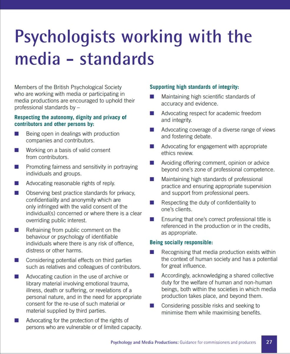  @BPSOfficial has published a document "Psychology and Media Productions:Guidance for commissioners and producers" https://www.bps.org.uk/sites/www.bps.org.uk/files/Policy/Policy%2520-%2520Files/Psychology%2520and%2520Media%2520Productions%2520-%2520Guidance%2520for%2520Commissioners%2520and%2520Producers.pdfExtracts from this: