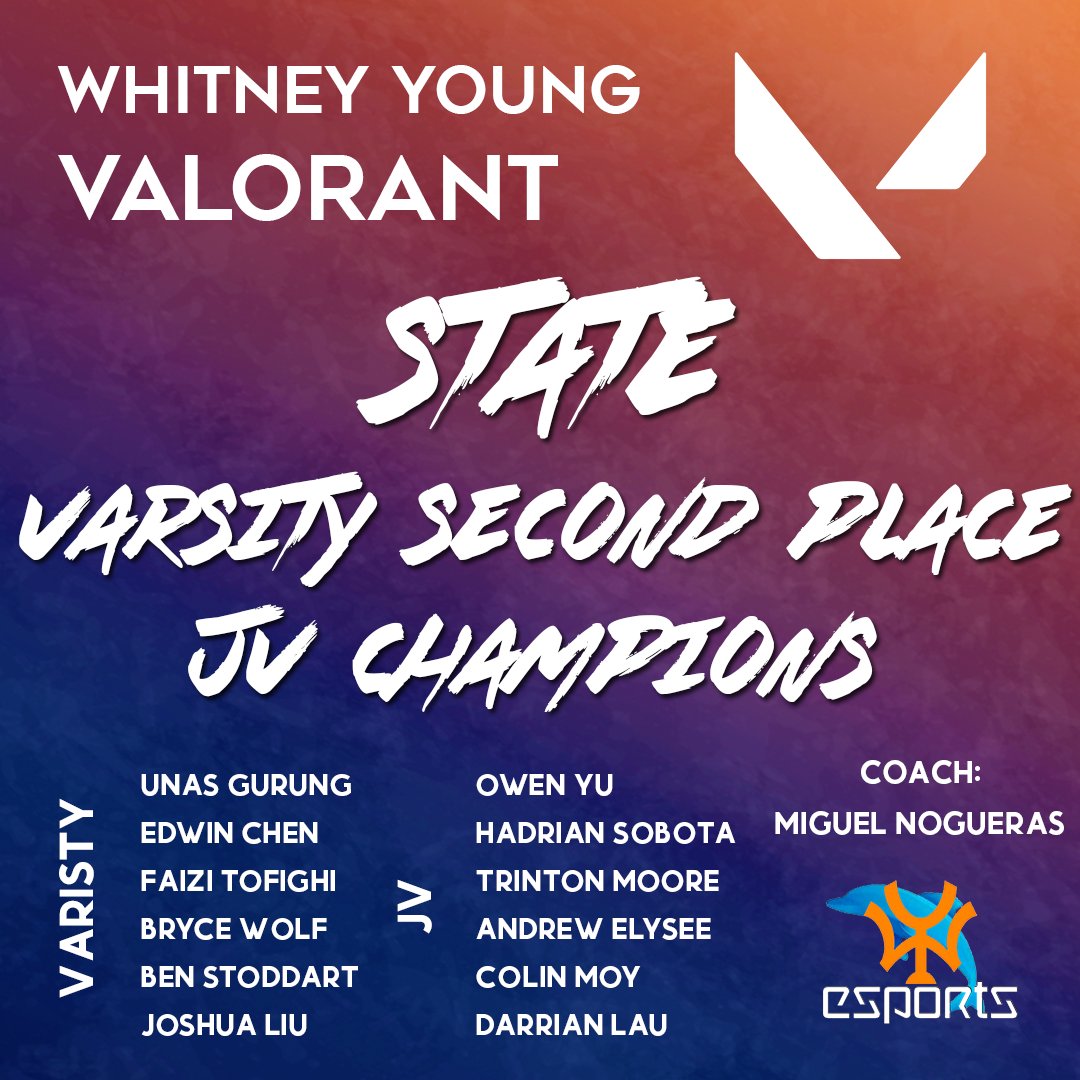 2nd in Varisty and 1st in JV. An amazing end to a successful Valorant season.