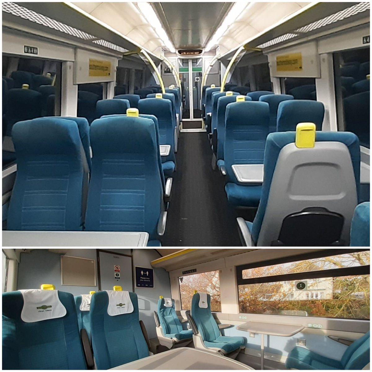 Class 171s have standard and 1st class seating. 1st is located behind driving cabs and is declassified on Marshlink services 》 2 Car 171/2s and /7s have 107 Std seats and 9 1st seats》4 Car 171/4s and/8s have 241 Std seats and 18 1st seats