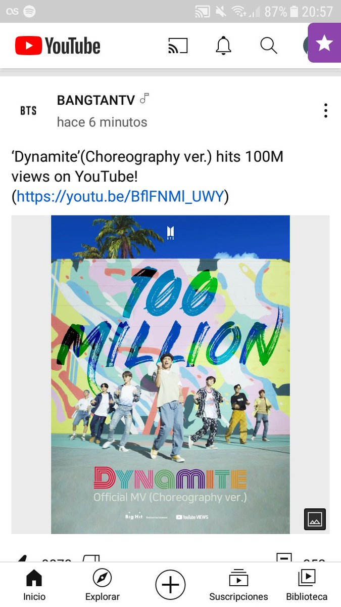 epiphany_yess's tweet photo. -Actualización ⭐
BANGTANTV vía Y0utub€
"Dynamite" MV (Choreography ver.) alcanza 100M de vist@s en Y0utub£. 🥳🎉🎊
#BTS_Dynamite #Dynamite100M
#방탄소년단 #BTSARMY @BTS_twt #Dynamite_Choreography https://t.co/deFwcZMLIe