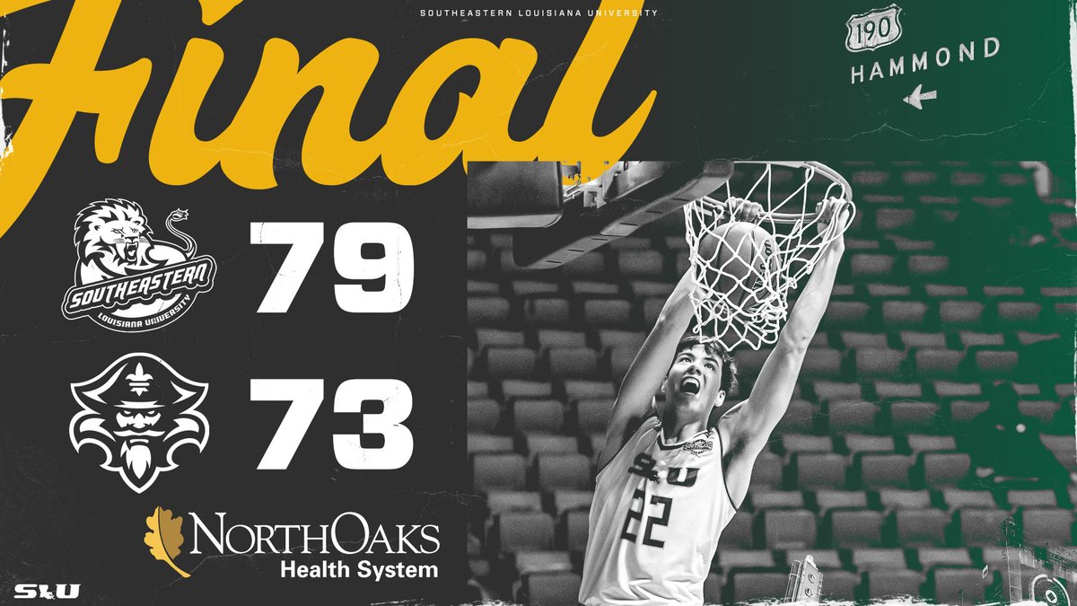 FINAL: LIONS WIN!
SLU 79, UNO 73 
- Lions improve to 6-11, 4-4 Southland 
- Keon Clergeot led SLU with 24 pts, Gus Okafor 20 pts, Nick Caldwell 17 pts and 10 rebs, Joe Kasperzyk 12 pts
- SLU with just 11 TOs for the game
- Full recap to come
#LiveForTheHunt #JoinThePride #LionUp