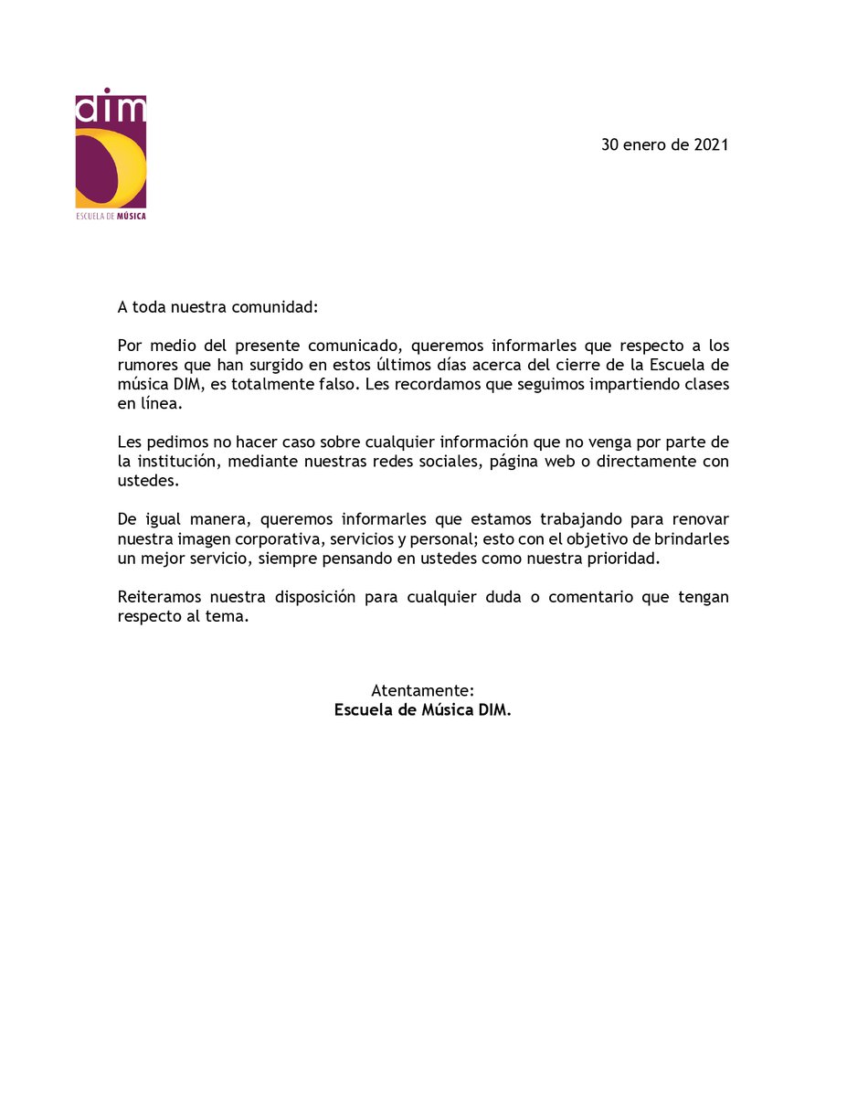 A nuestra comunidad:

#escuelademusicaDIM