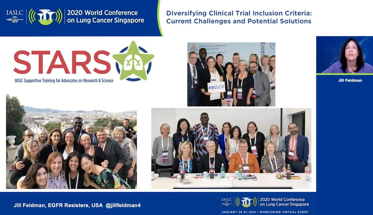  #WCLC20 Recent legislature to ensure coverage for trial participation will help. As will training and education. As  @jillfeldman4 puts it, the  @IASLC  #STARS Patient Research Advocate (PRA) program helps inform us on the "science and realities of lung cancer research"  #LCSM