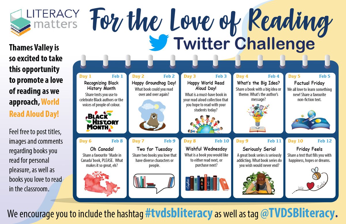 Don't let a pandemic get you down.  Who wants to celebrate their LOVE OF READING? Whether you're a <a href="/TVDSB/">Thames Valley DSB</a> educator or not...join-in.  On Monday we will kick-off the "For The Love of Reading Twitter Challenge". It's about time we found something to celebrate! <a href="/TVDSBLiteracy/">TVDSBLiteracy</a> SHARE!